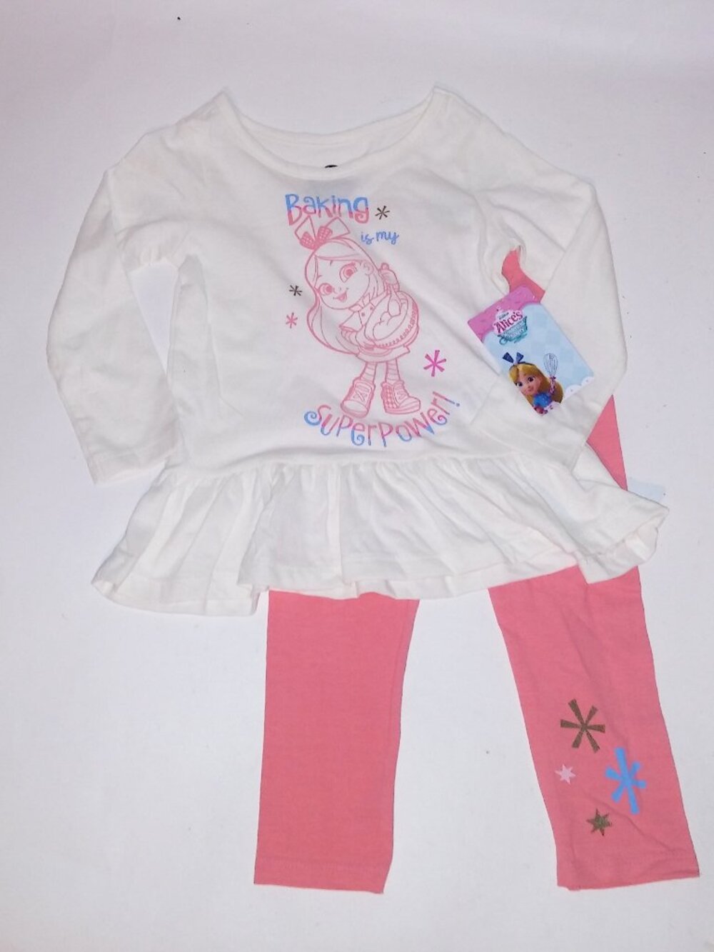 Toddler Outfit Top & Bottom 3T Disney Junior Alice's Wonderland Bakery Coral Cre